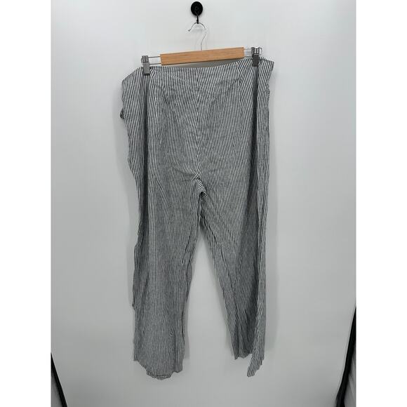 Michael Michael Kors Women Pants Black White Striped Linen Blend Wide Leg Sz 16 - Picture 2 of 8